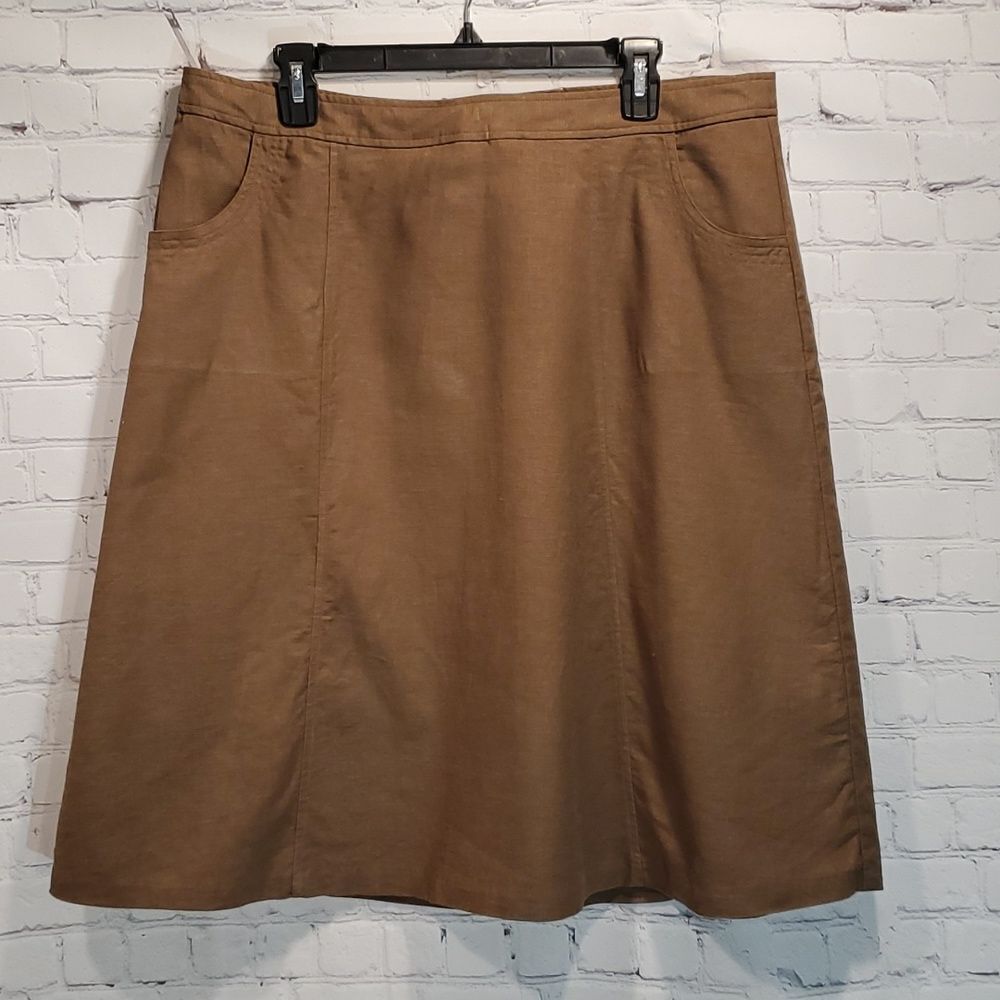 Christopher & Banks plus size brown linen blend midi skirt